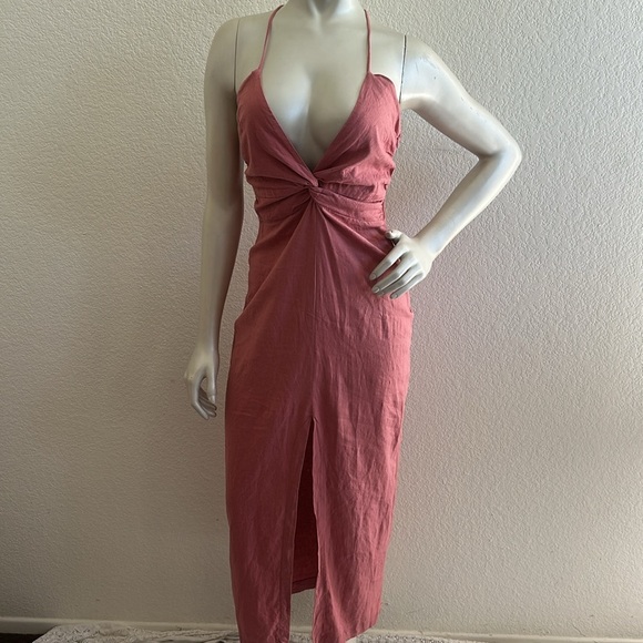 ZARA Chalk Pink Linen Blend Sleeveless Midi Dress - Picture 6 of 11